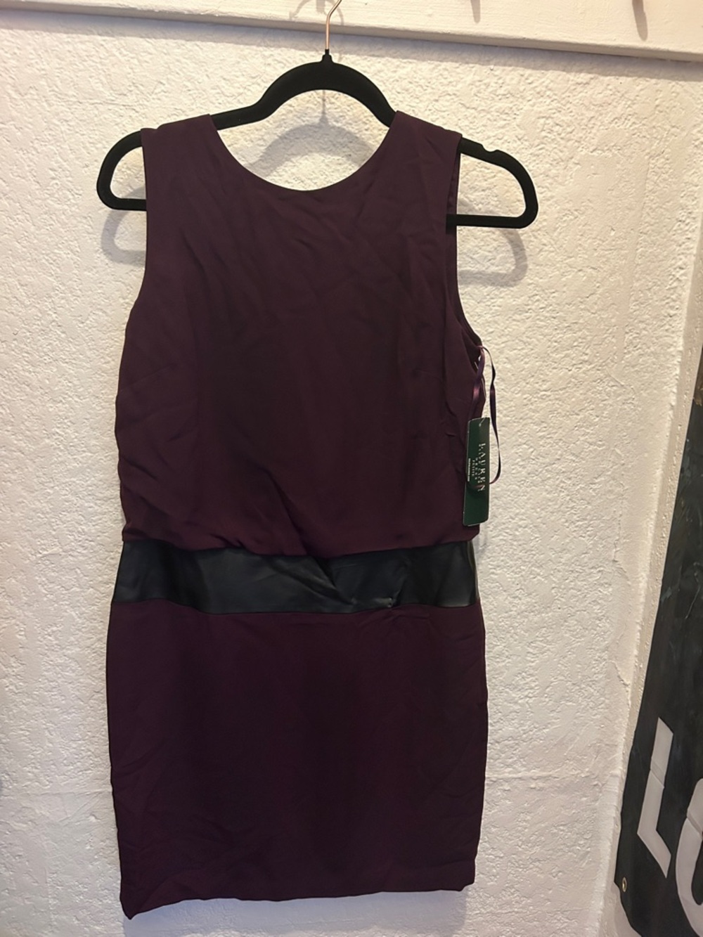 Lauren Ralph Lauren Plum Sleeveless Mini Dress with Black Waistband